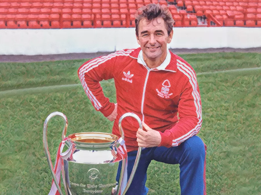 Clough con la Champions del Nottingham Forest - Illustrazione Tacchetti di Provincia