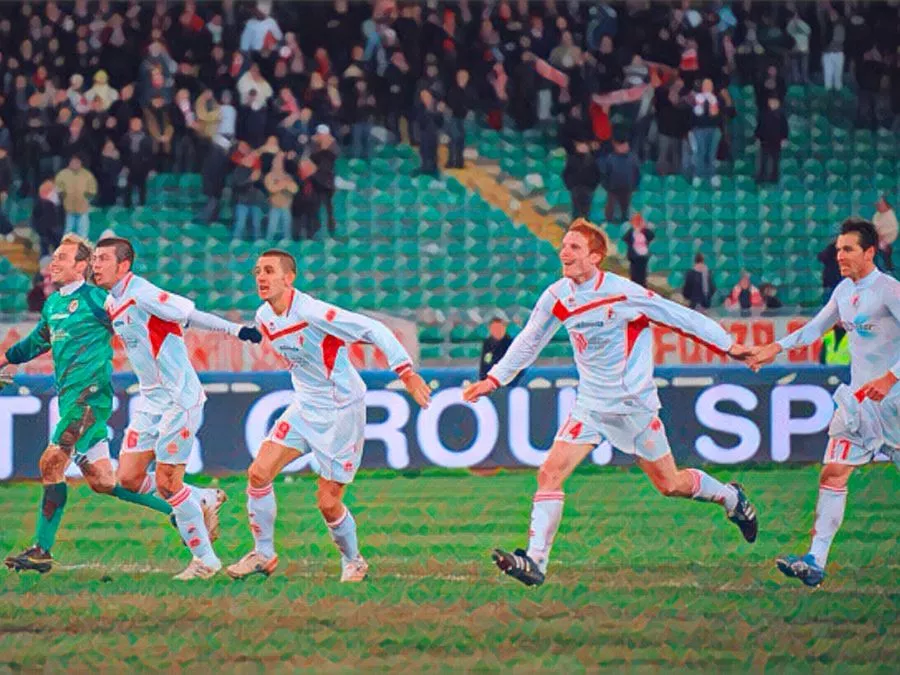 Esultanza del Bari al San Nicola nella vittoria 4-2 contro il Palermo nel 2010