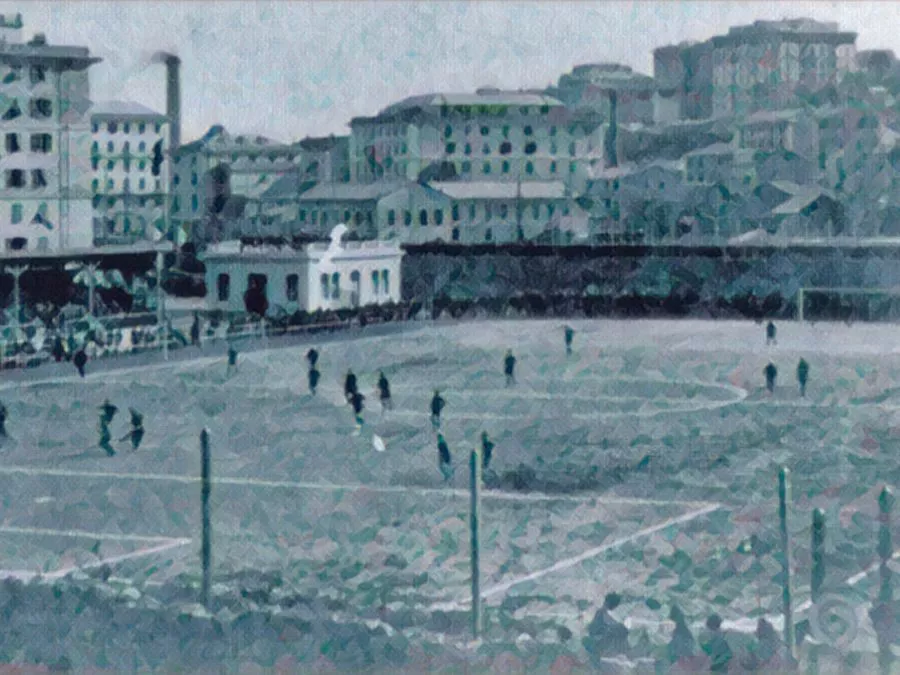 Veduta storica del campo di Marassi durante l’inaugurazione dello stadio del Genoa nel 1911