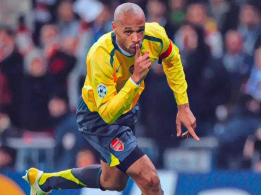 Thierry Henry esulta dopo il gol segnato al Real Madrid al Bernabeu nel 2006