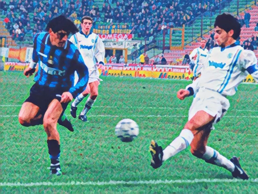 Ivan Zamorano segna di tacco in Inter-Napoli del 28 febbraio 1998 allo stadio San Siro