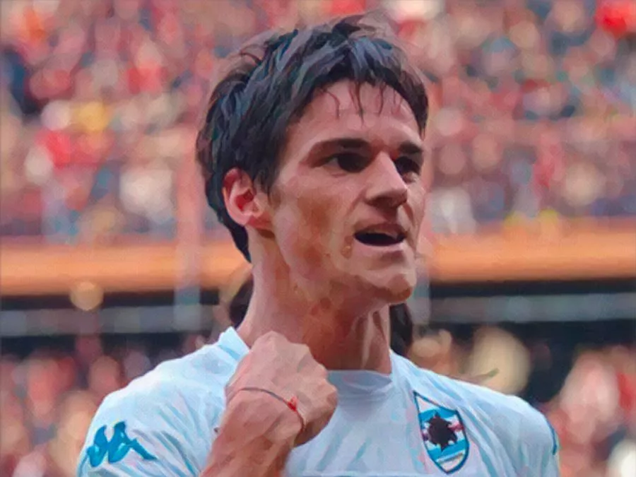 Christian Maggio esulta dopo il gol nel derby Sampdoria Genoa del 2008