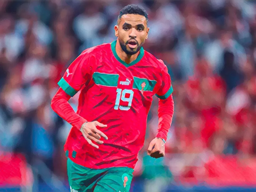 Youssef En-Nesyri esulta dopo il gol contro il Portogallo ai Mondiali