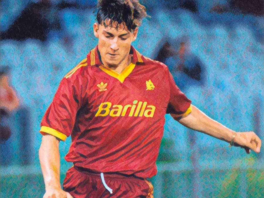 Francesco Totti diciassettenne durante il suo primo derby Roma-Lazio allo Stadio Olimpico nel 1994