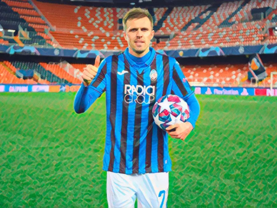 Josip Ilicic festeggia il poker di gol in Valencia-Atalanta 3-4 di Champions League