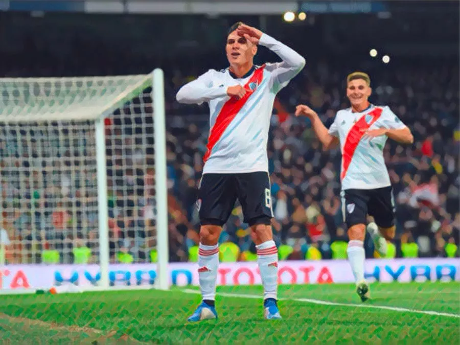 Juan Fernando Quintero esulta con la maglia del River Plate nella finale di Copa Libertadores al Santiago Bernabeu