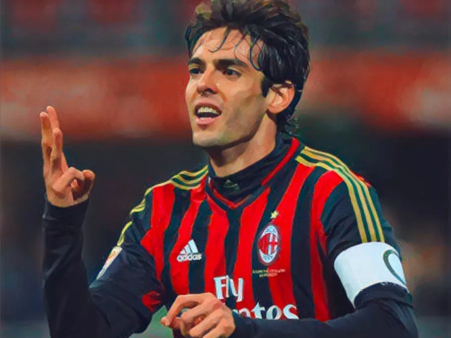 Ricardo Kakà esulta con la maglia del Milan dopo un gol a San Siro contro il Chievo Verona nel 2014