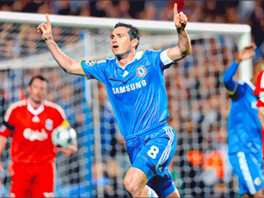 Frank Lampard esulta dopo il gol nel 4-4 tra Chelsea e Liverpool a Stamford Bridge nel 2009