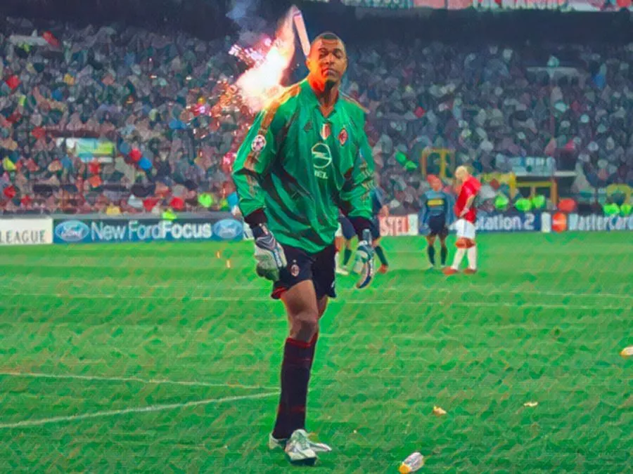 Dida colpito da un fumogeno durante Inter-Milan di Champions League 2005