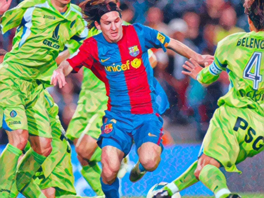 Lionel Messi segna il gol contro il Getafe dopo una serie di dribbling nel 2007