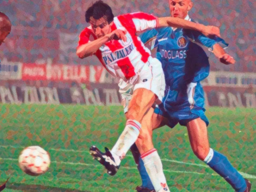 Zauli segna il gol vittoria in Vicenza Chelsea 1998 semifinale Coppa delle Coppe