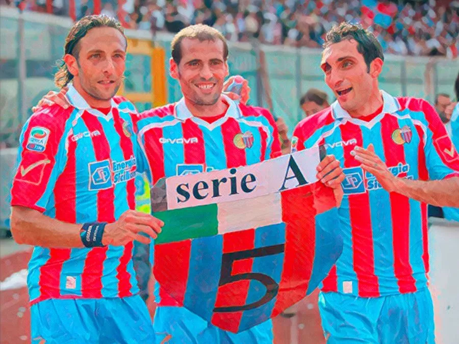 Giovanni Marchese, Francesco Lodi festeggiano il record di punti del Catania in Serie A 2011