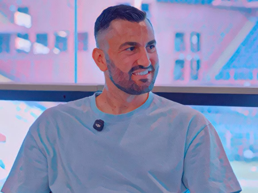 Il bomber della Serie B Massimo Coda durante l'intervista per la rubrica I Signori del Sabato allo Stadio Luigi Ferraris di Genova