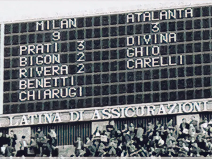 Il tabellone elettronico di San Siro durante Milan-Atalanta 9-3