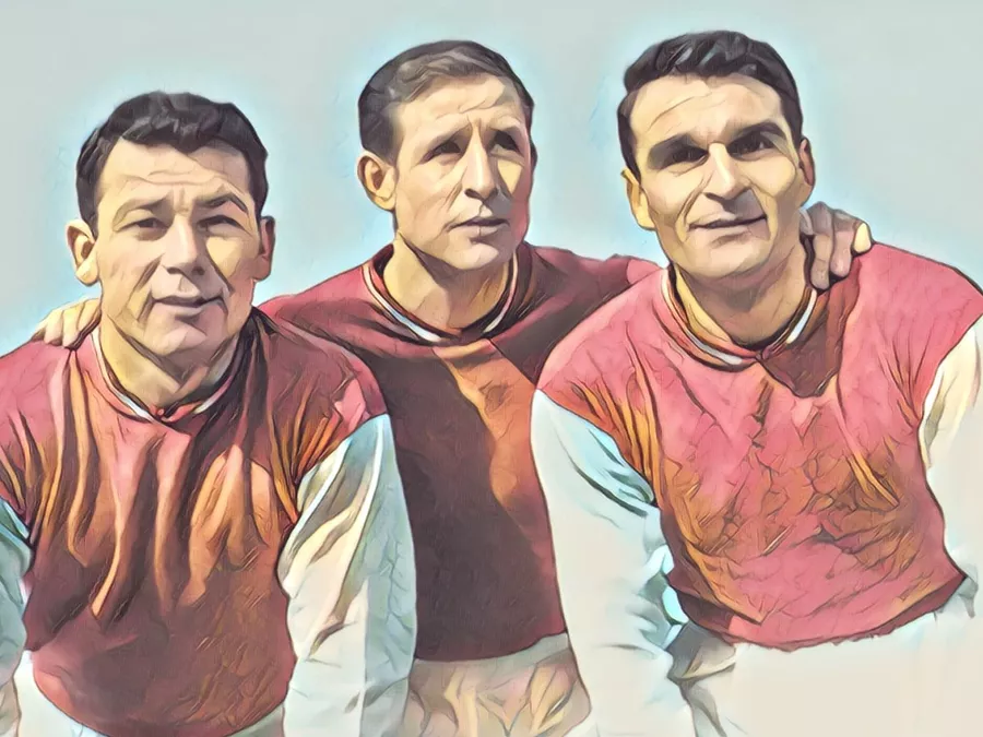 Kopa, Fontaine, Piantoni il trio degli anni d'oro del Reims - Illustrazione di Tacchetti di Provincia